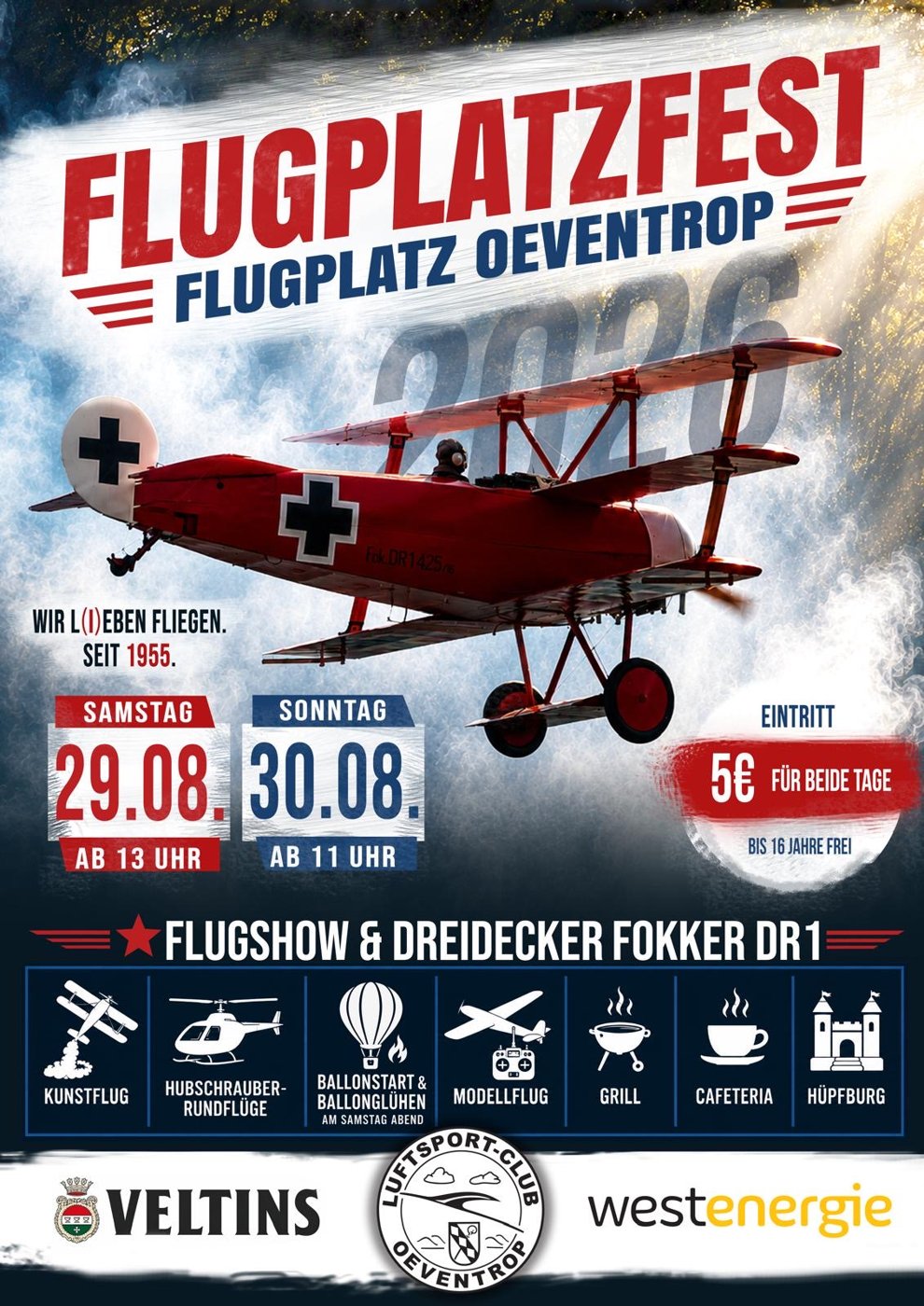 Plakat Flugplatzfest 2026 mit dem Dreidecker Fokker DR1