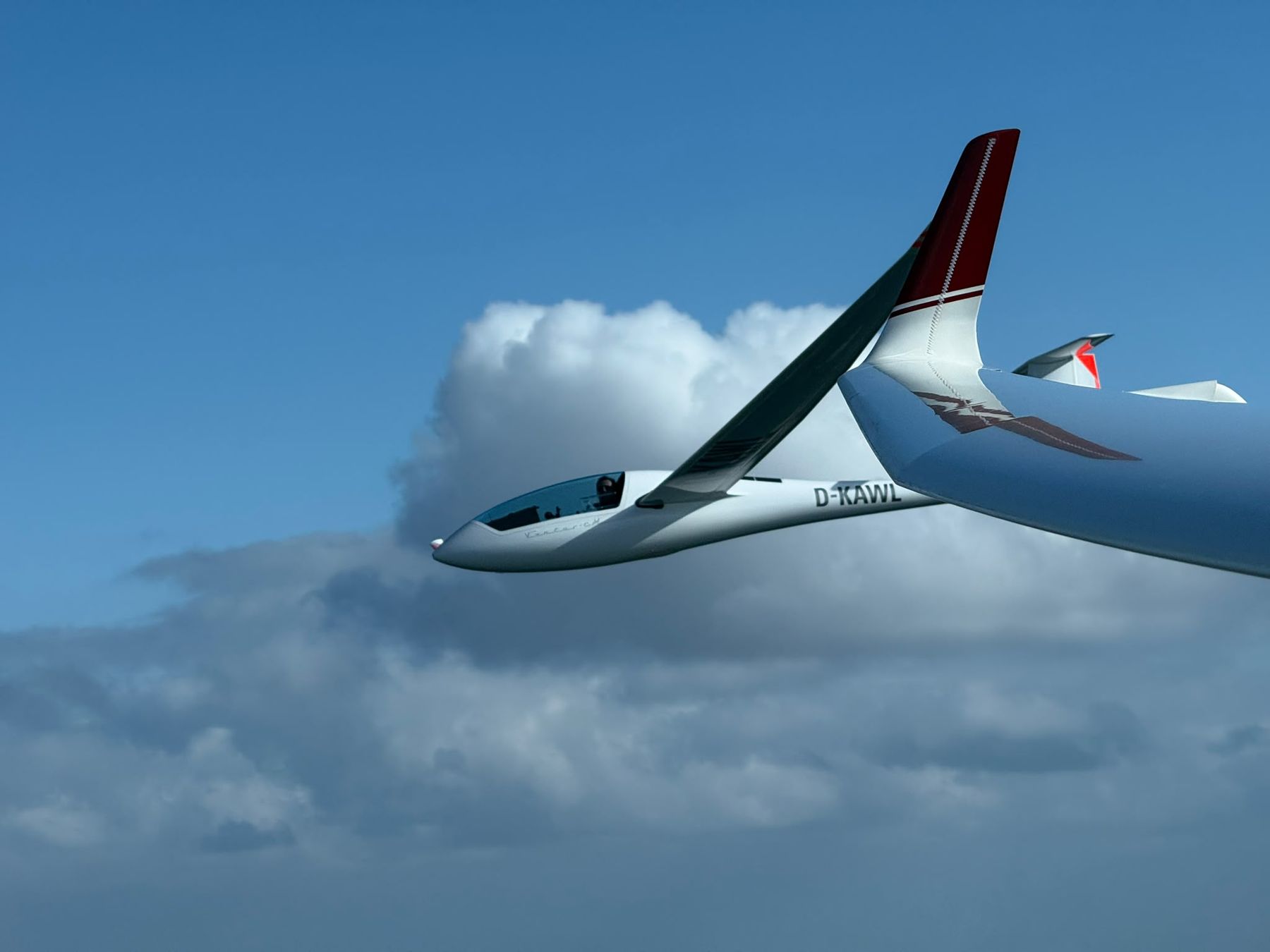 Segelflugzeug Ventus vor einer Cumuluswolke
